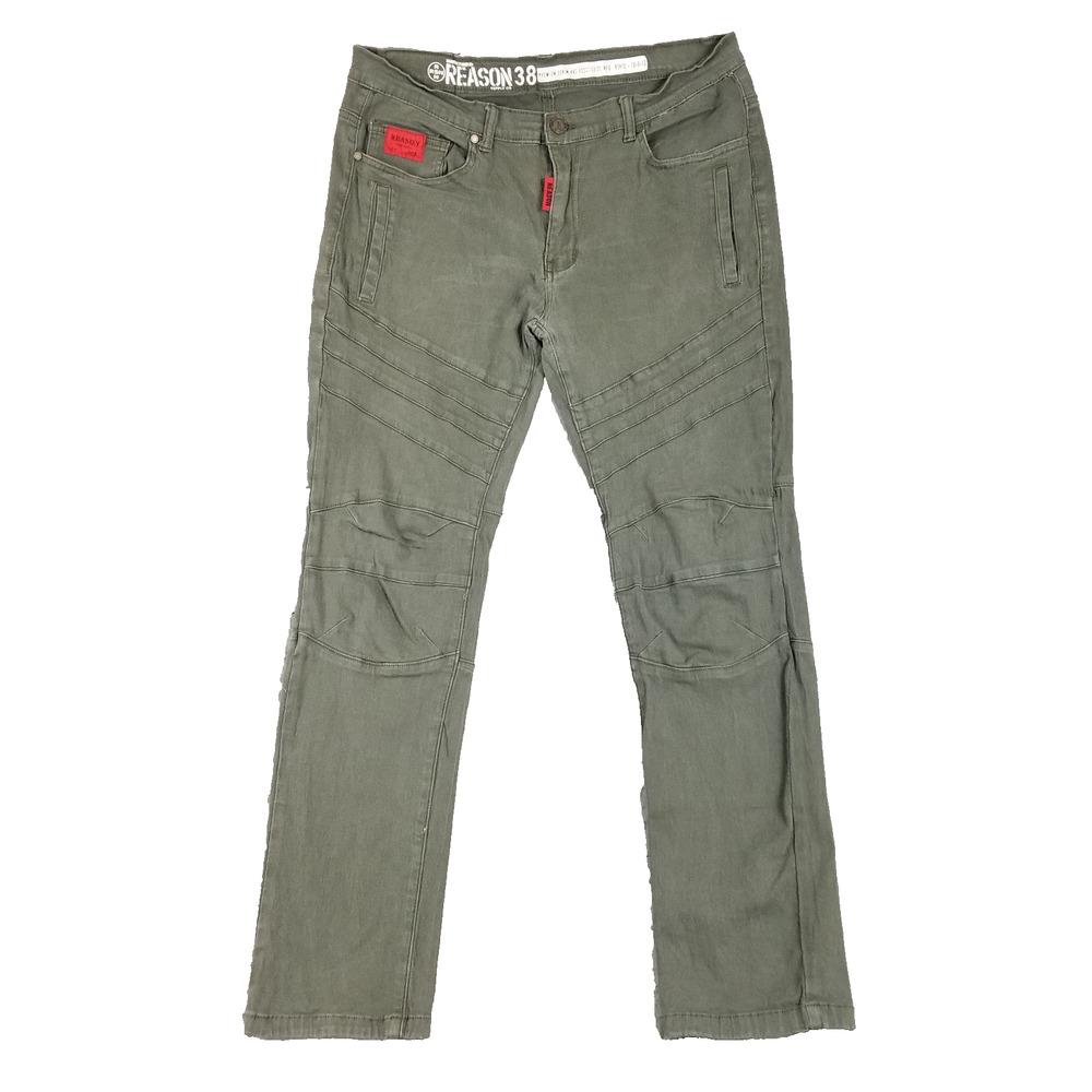Reason Pants Mens 38 Green Moto Biker‎ Stretch Skinny Denim Jeans Cotton Spandex